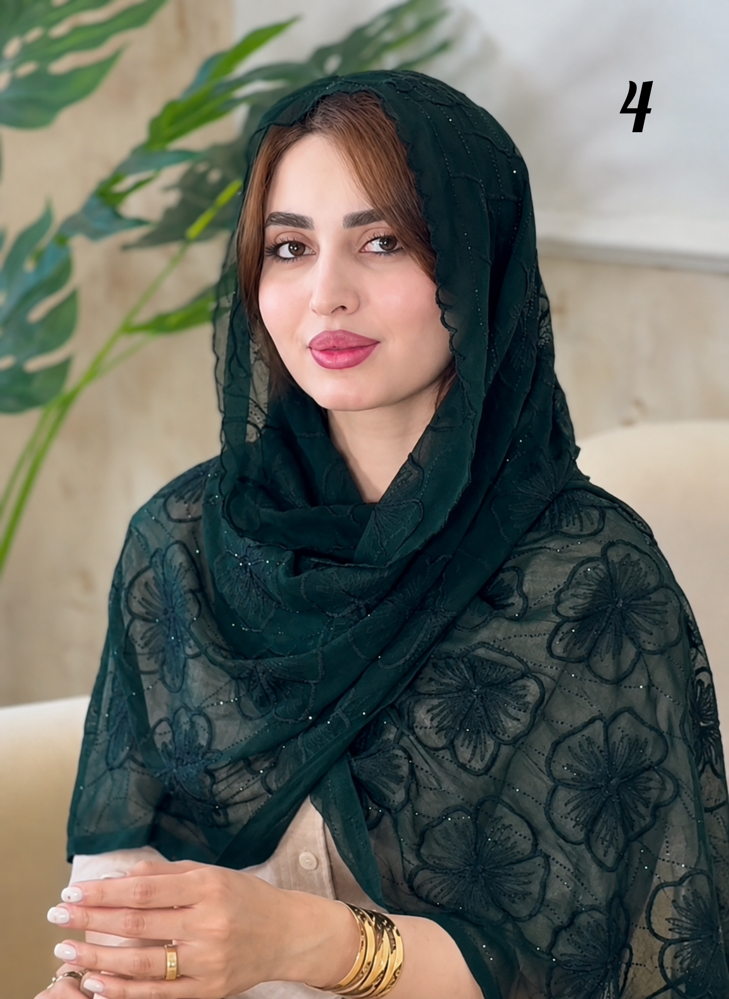 شال شیفون خامه دوزی سنگکاری ترک (4710)